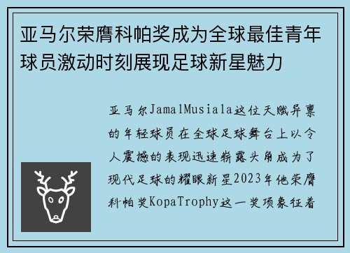 亚马尔荣膺科帕奖成为全球最佳青年球员激动时刻展现足球新星魅力